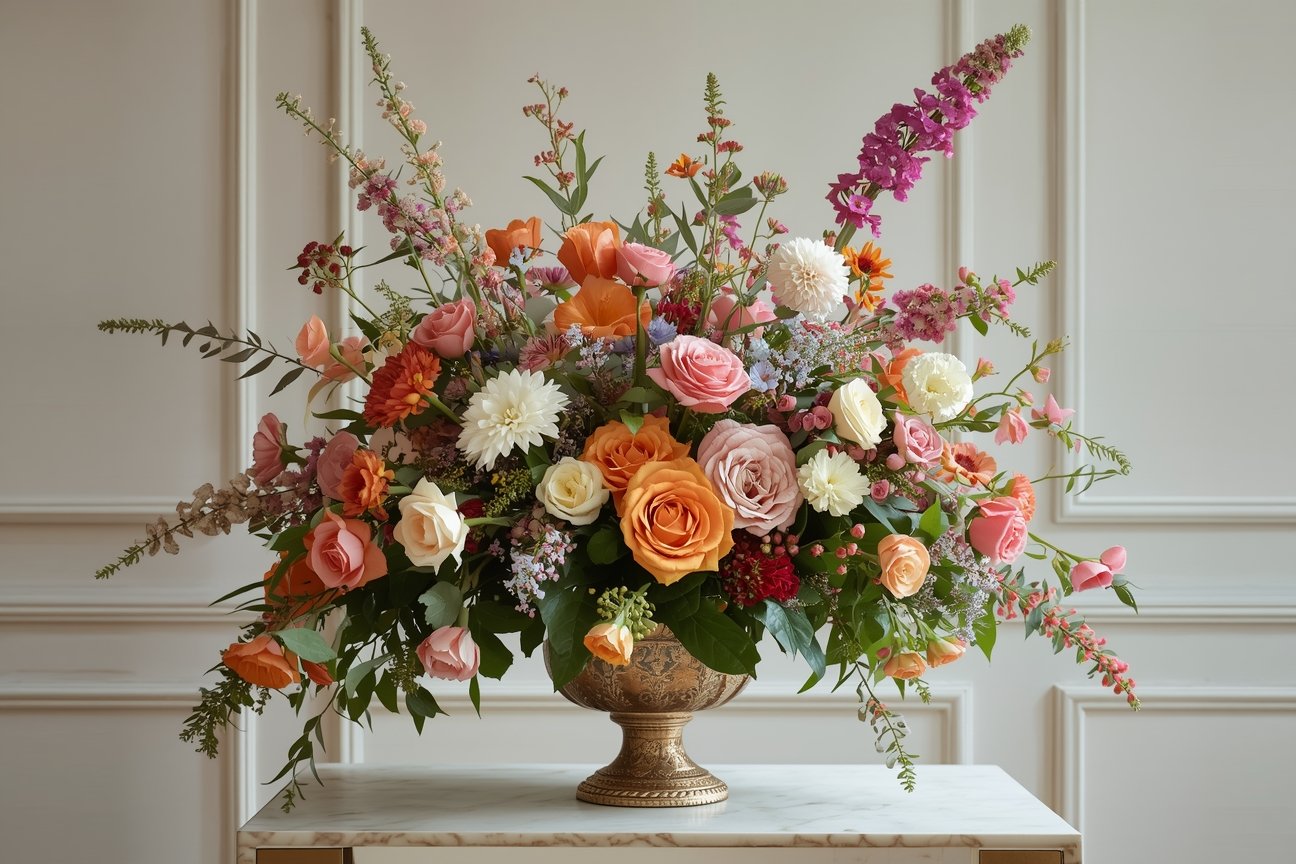 Artisan florist crafting an arrangement